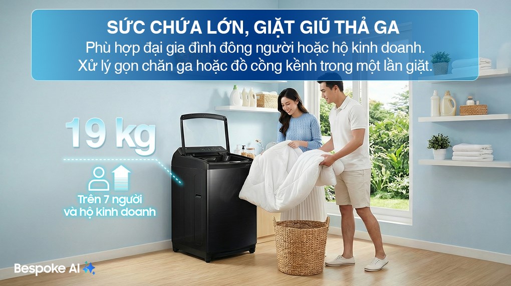 Máy giặt Samsung WA80F19B9BSV 19kg khối lượng giặt lớn, giặt sạch hiệu quả nhờ công nghệ giặt hiện đại