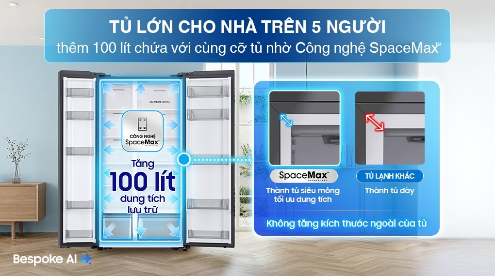 Tủ lạnh Samsung 583 Lít RS57DG400EM9/SV sức chứa lớn, mang đến không gian lưu trữ "khủng" cho gia đình đông người