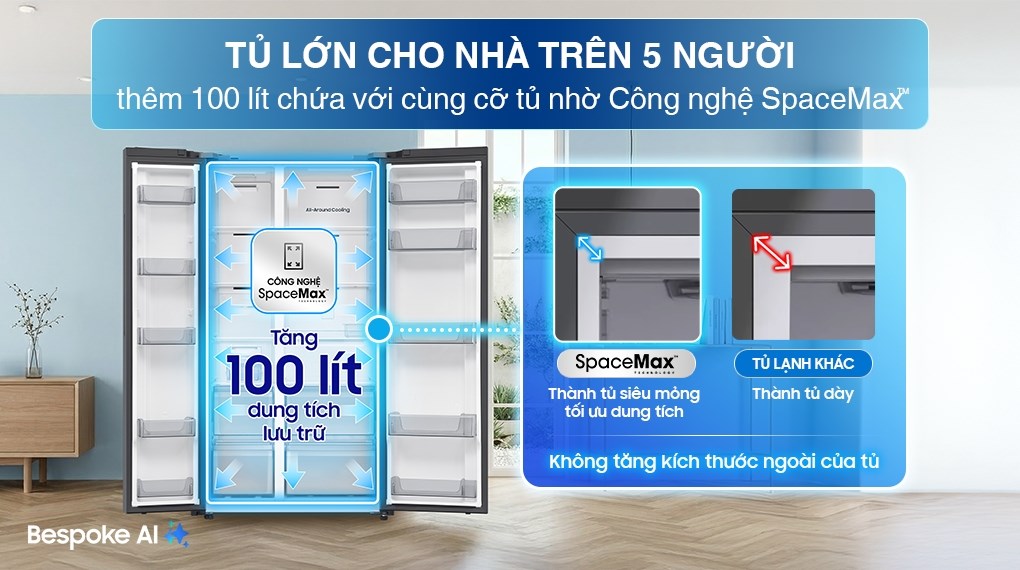 Tủ lạnh Samsung RS70F65Q3FSV 655 Lít dung tích lớn, đáp ứng nhu cầu bảo quản thực phẩm cho gia đình đông người