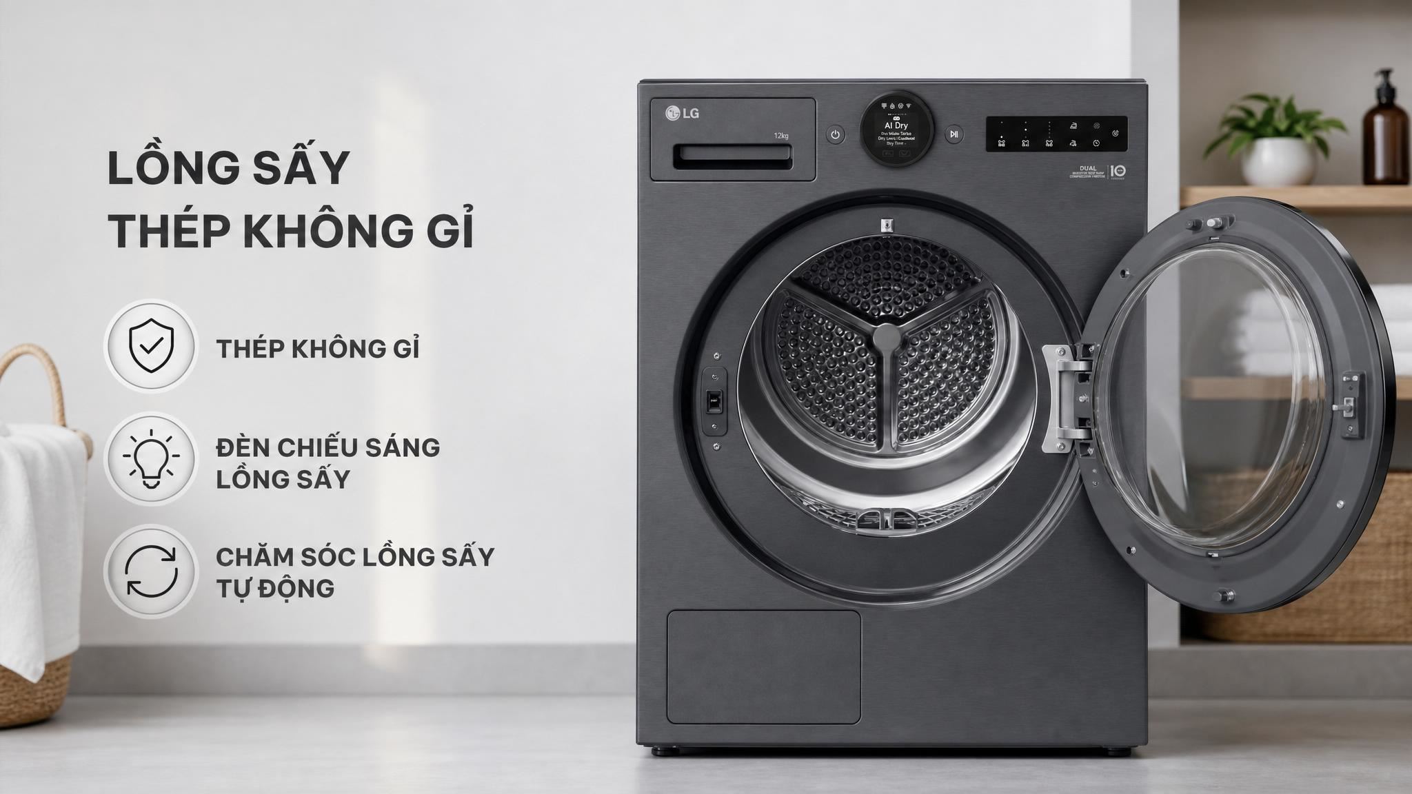 Máy Sấy Quần Áo LG RX12VHP3K Inverter 12Kg