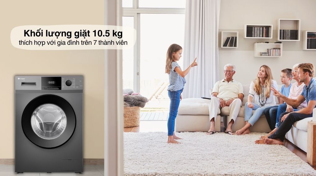 Máy giặt Casper WF-105VG5 10.5Kg khối lượng giặt lớn, thiết kế cửa máy rộng rãi