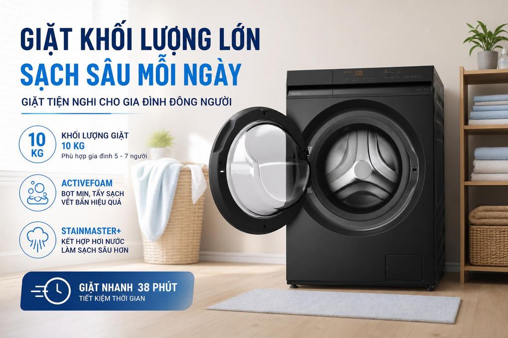 Máy giặt Panasonic NA-20VDW1 10kg  đáp ứng nhu cầu giặt giũ cho gia đình có đông thành viên