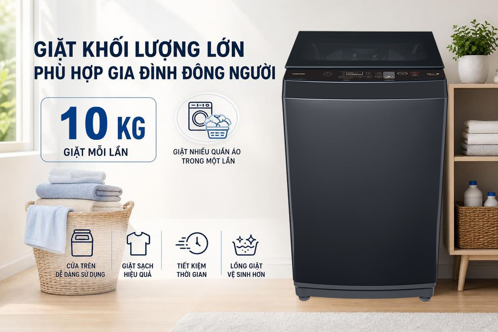 máy giặt Toshiba AW-M1100JV(MK) 10kg đáp ứng nhu cầu giặt giũ cho gia đình đông người