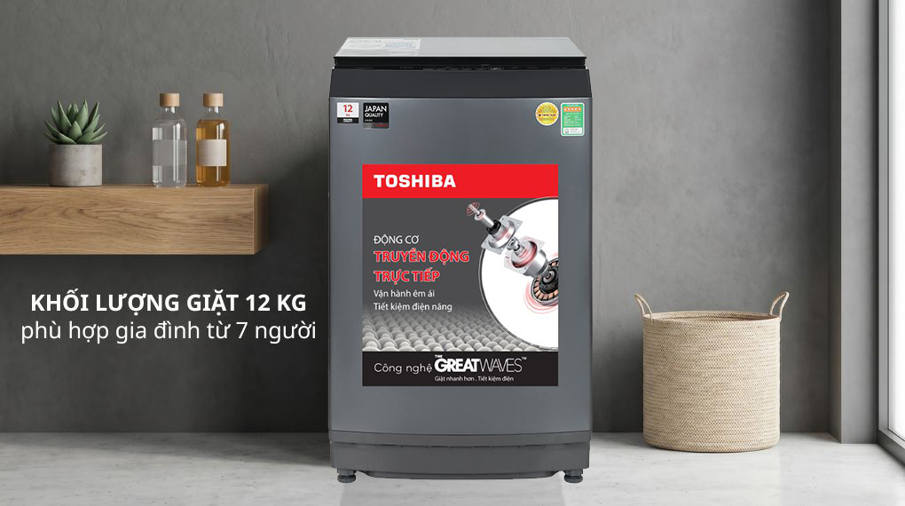 Máy giặt Toshiba AW-DUK1300KV(MK) 12kg sở hữu thiết kế hiện đại, khối lượng giặt lớn