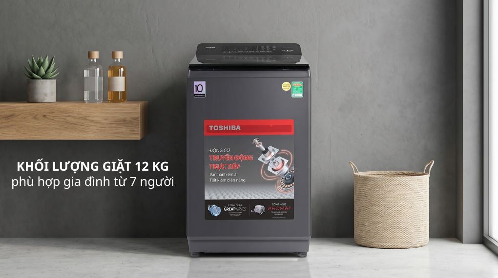Khối lượng giặt 12kg, đáp ứng tốt nhu cầu của gia đình đông người
