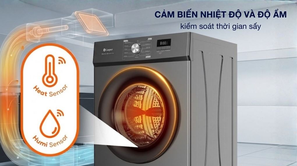 Máy sấy Casper 9Kg TD-E9VG1 sấy khô nhanh chóng, bảo vệ sợi vải