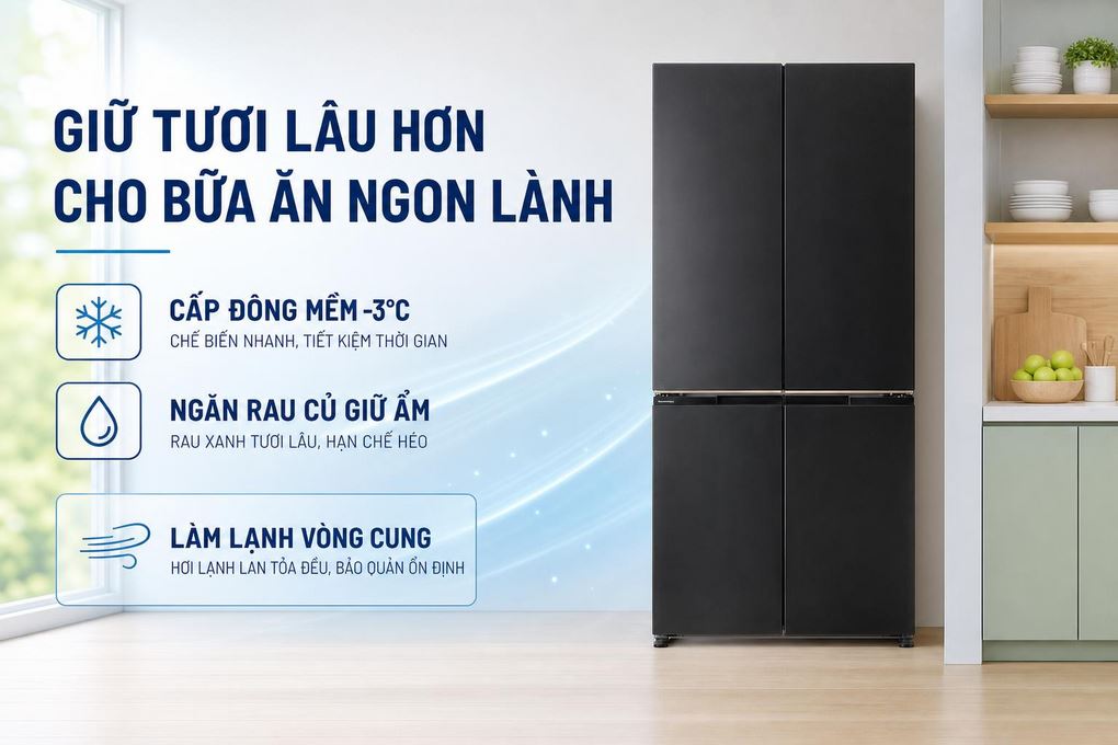 Tủ lạnh Panasonic NR-XZ520CWKV 445 lít sở hữu dung tích bảo quản lớn, bảo quản thực phẩm hiệu quả