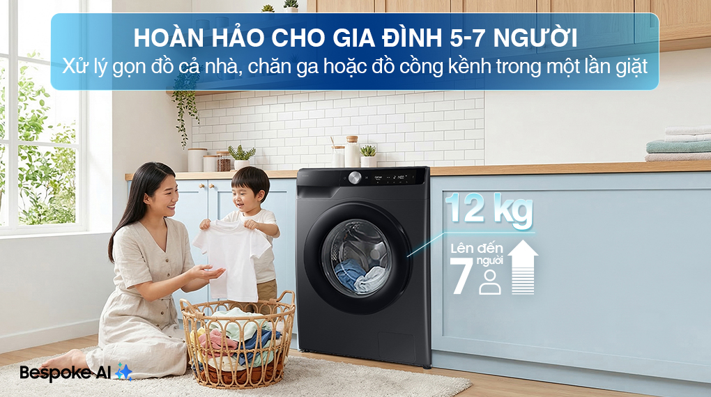 Máy giặt Samsung WW12CG604DLBSV sở hữu thiết kế hiện đại, khối lượng giặt 12kg