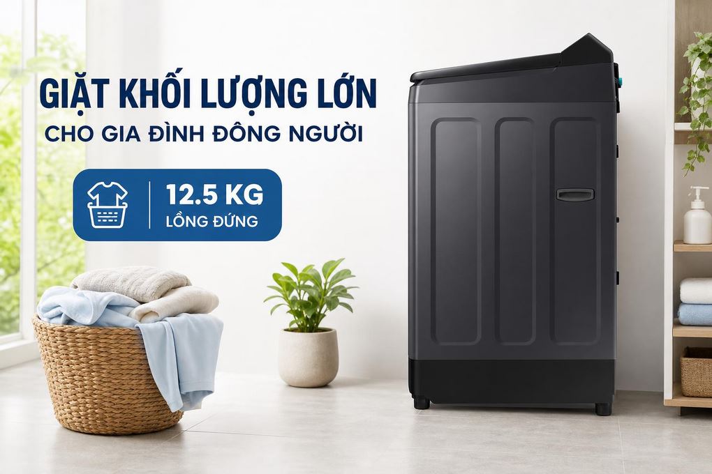 Máy giặt Samsung WA40F12E4CSV 12.5Kg khối lượng giặt lớn, đáp ứng nhu cầu giặt giũ cho gia đình đông thành viên