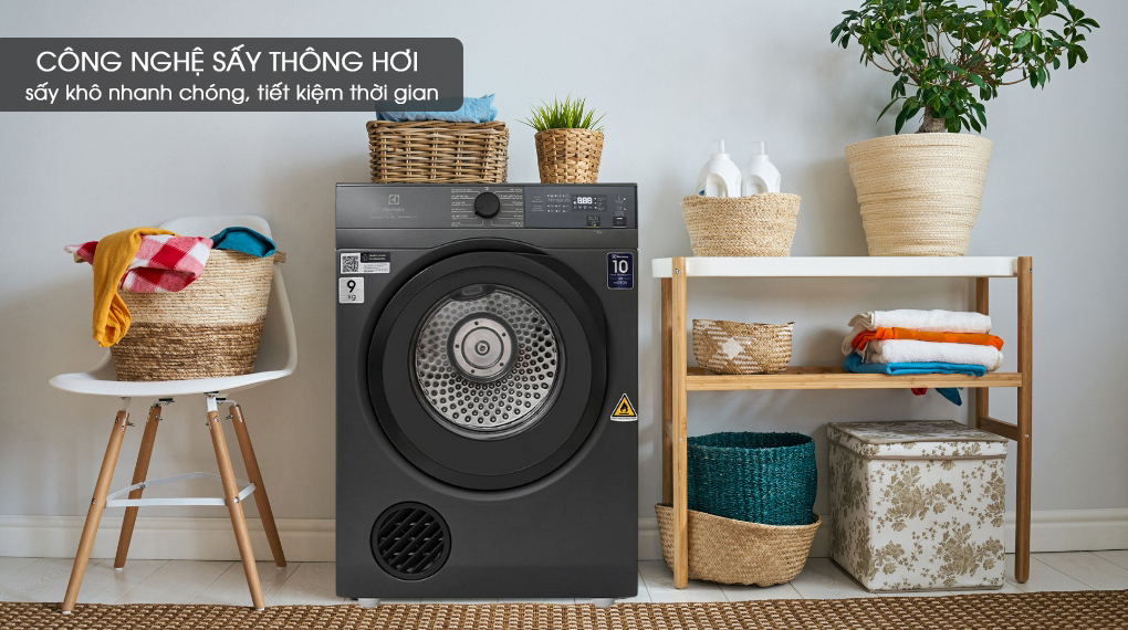 Máy sấy Electrolux EDV904N3SC 9Kg sử dụng công nghệ sấy thông hơi cùng nhiệt độ sấy hợp lý 