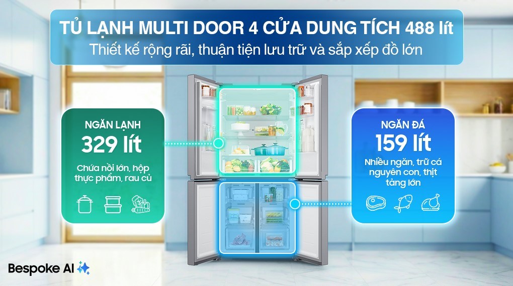 tủ lạnh Samsung RF48A4010M9/SV 488 lít dung tích bảo quản lớn